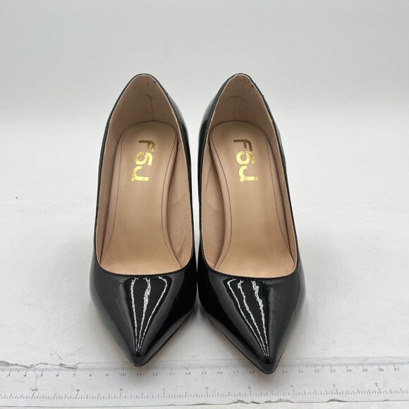 FSJ Black Bridal Pointed Toe Chunky High Heel Crystal Pumps Slip on Wedding Shoe - Picture 3 of 8